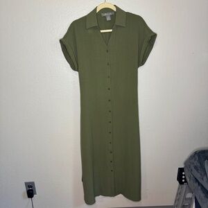 Olive Green Button-Up Midi Dress